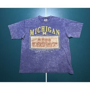 VTG Nutmeg Mills‎ Michigan Wolverines Football T Shirt Large Single Stitch 90s